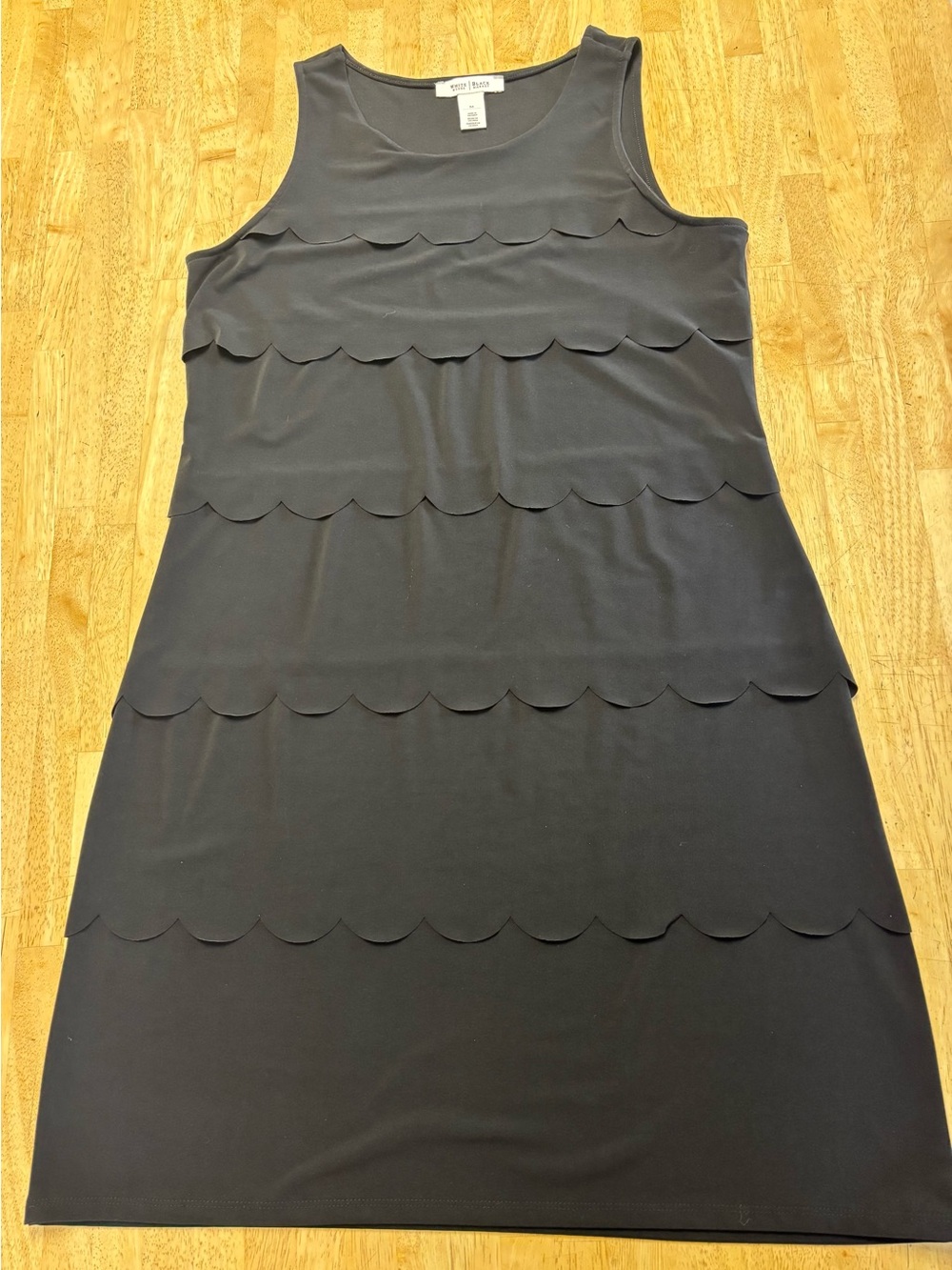 White House Black Market Black Sleeveless Scallop-Tier Midi Dress